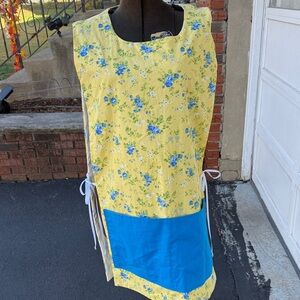 Floral Yellow Apron with Blue Pocket